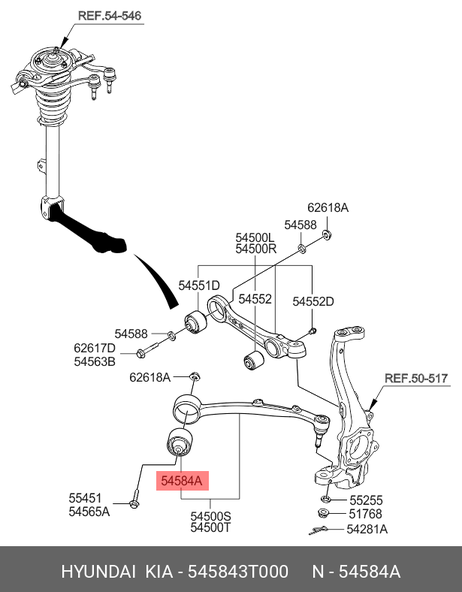 фото Hyundai/Kia 545843T000 Втулка тяги подвески | перед прав | Hyundai/Kia 545843T000 Втулка тяги подвески | перед прав |