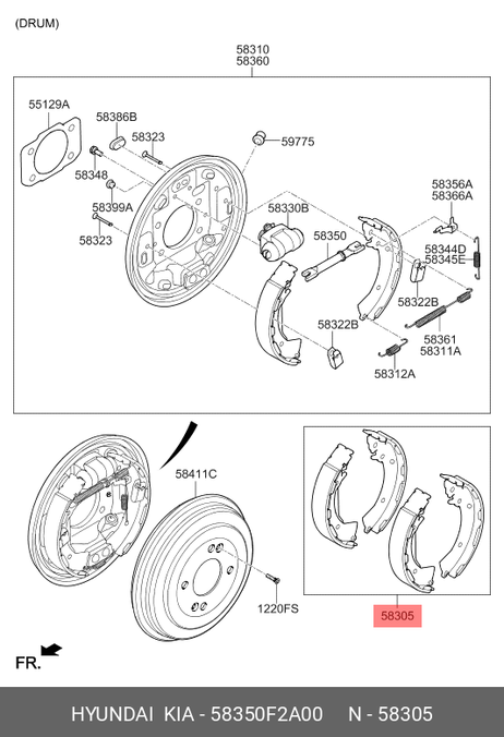фото Hyundai/Kia 58350F2A00 Колодки тормозные барабанные | зад | Hyundai/Kia 58350F2A00 Колодки тормозные барабанные | зад |