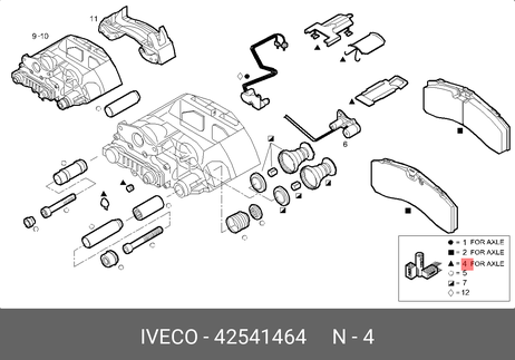 Iveco 42541464 Ремкомплект тормозного суппорта (набор прижимных пластин) euroca