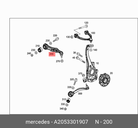 фото Mercedes A2053301907 Рычаг подвески, слева | перед лев | Mercedes A2053301907 Рычаг подвески, слева | перед лев |
