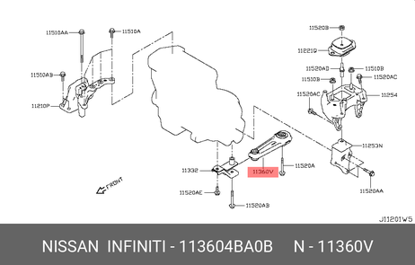 фото Nissan 11360-4BA0B Подушка двигателя | зад | Nissan 11360-4BA0B Подушка двигателя | зад |