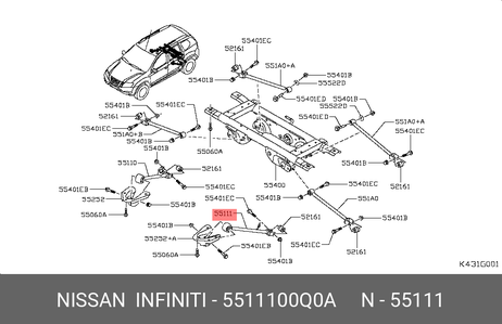 фото Nissan 55111-00Q0A Тяга задн. моста | зад прав | Nissan 55111-00Q0A Тяга задн. моста | зад прав |