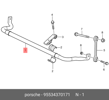фото Porsche 95534370171 Стабилизатор передний (с втулками) Porsche 95534370171 Стабилизатор передний (с втулками)