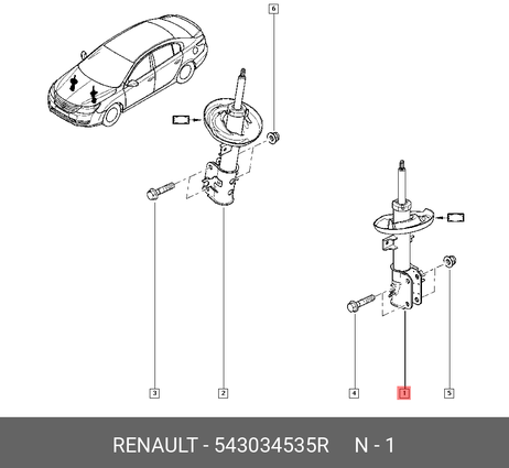 фото Renault 543034535R Амортизатор пер. левый (мет) Renault 543034535R Амортизатор пер. левый (мет)