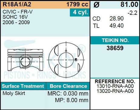 фото Teikin 38659STD Поршни (к-т 4шт) std Teikin 38659STD Поршни (к-т 4шт) std