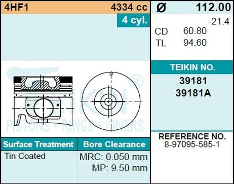фото Teikin 39181STD Поршни (к-т 4шт) std Teikin 39181STD Поршни (к-т 4шт) std