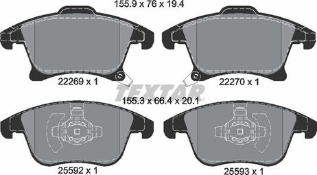 фото Textar 2226901 Колодки тормозные дисковые с противошумной пластиной Q+ | перед | Textar 2226901 Колодки тормозные дисковые с противошумной пластиной Q+ | перед |
