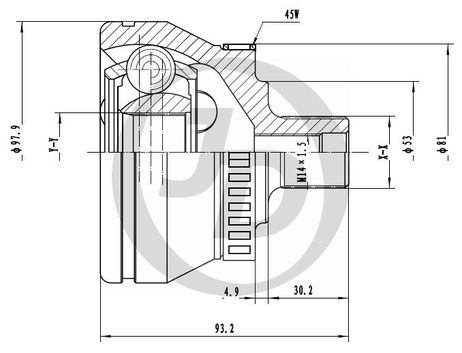фото JD JCT0215A Шрус внешний ABS | перед | JD JCT0215A Шрус внешний ABS | перед |