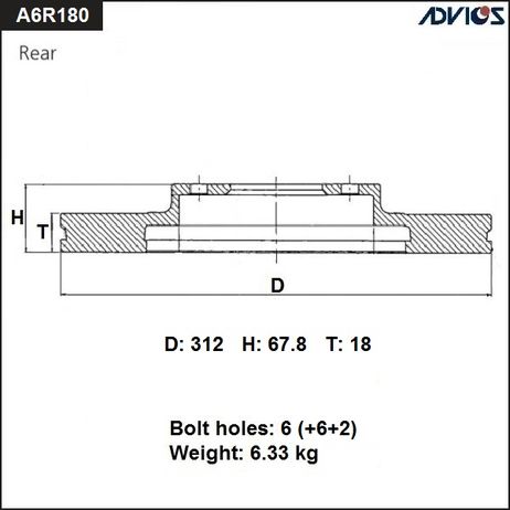 фото ADVICS A6R180 Диск тормозной задний ADVICS A6R180 Диск тормозной задний