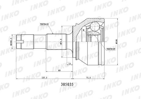 фото INKO 305035 Шрус внешний 35/29 | перед прав/лев | INKO 305035 Шрус внешний 35/29 | перед прав/лев |