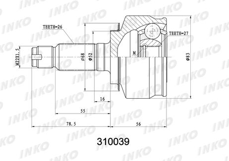 фото INKO 310039 Шрус внешний 26/27 | перед прав/лев | INKO 310039 Шрус внешний 26/27 | перед прав/лев |