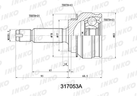 фото INKO 317053A Шрус внешний 25/23 ABS 43 | перед | INKO 317053A Шрус внешний 25/23 ABS 43 | перед |