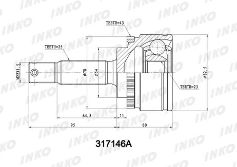 фото INKO 317146A Шрус внешний 25/23 ABS 43 | перед | INKO 317146A Шрус внешний 25/23 ABS 43 | перед |