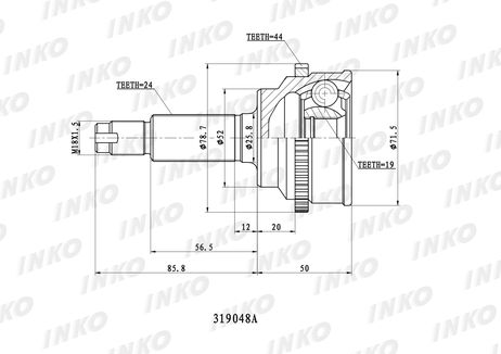 фото INKO 319048A Шрус внешний 24/19 ABS 44 | перед прав/лев | INKO 319048A Шрус внешний 24/19 ABS 44 | перед прав/лев |
