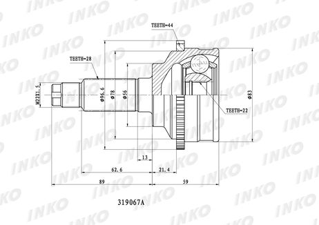 фото INKO 319067A Шрус внешний 28/22 ABS 44 | перед прав/лев | INKO 319067A Шрус внешний 28/22 ABS 44 | перед прав/лев |