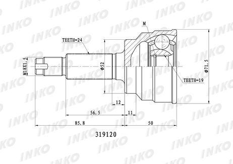 фото INKO 319120 Шрус внешний 24/19 | перед прав/лев | INKO 319120 Шрус внешний 24/19 | перед прав/лев |
