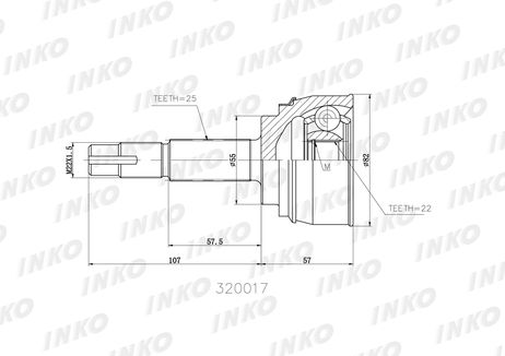 фото INKO 320017 Шрус наружный 25/22 | перед прав/лев | INKO 320017 Шрус наружный 25/22 | перед прав/лев |