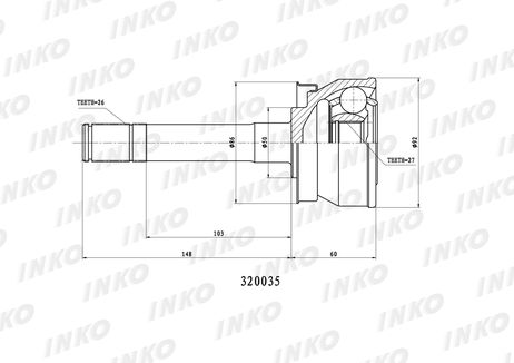 фото INKO 320035 Шрус внешний 26/27 | перед | INKO 320035 Шрус внешний 26/27 | перед |
