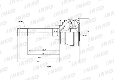фото INKO 320042 Шрус внешний 28/27 | перед | INKO 320042 Шрус внешний 28/27 | перед |