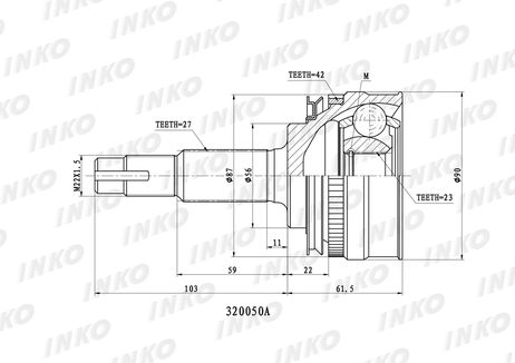фото INKO 320050A Шрус внешний 27/23 ABS 42 | перед прав/лев | INKO 320050A Шрус внешний 27/23 ABS 42 | перед прав/лев |