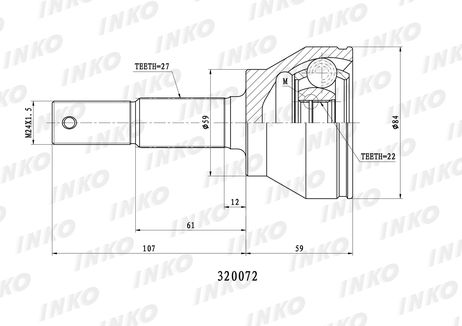 фото INKO 320072 Шрус внешний 27/22 | перед прав/лев | INKO 320072 Шрус внешний 27/22 | перед прав/лев |