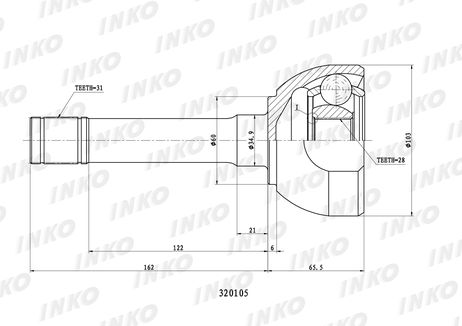 фото INKO 320105 Шрус внешний 31/28 | перед прав/лев | INKO 320105 Шрус внешний 31/28 | перед прав/лев |