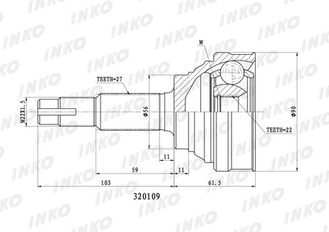 фото INKO 320109 Шрус внешний 27/22 | перед прав/лев | INKO 320109 Шрус внешний 27/22 | перед прав/лев |