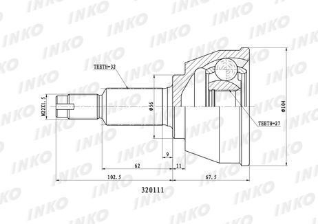фото INKO 320111 Шрус внешний 32/27 | перед | INKO 320111 Шрус внешний 32/27 | перед |