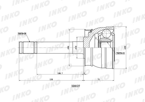 фото INKO 320127 Шрус внешний 28/25 | перед | INKO 320127 Шрус внешний 28/25 | перед |