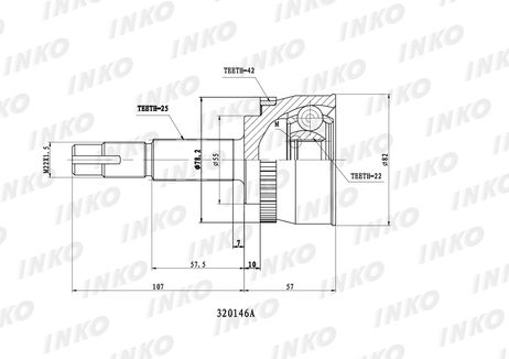 фото INKO 320146A Шрус внешний 25/22 ABS 42 | перед прав/лев | INKO 320146A Шрус внешний 25/22 ABS 42 | перед прав/лев |