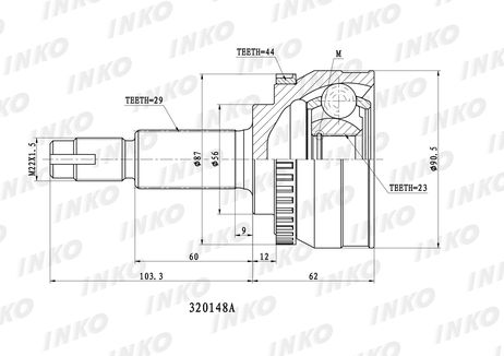 фото INKO 320148A Шрус внешний 29/23 ABS 44 | перед | INKO 320148A Шрус внешний 29/23 ABS 44 | перед |