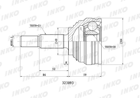 фото INKO 323093 Шрус внешний 23/30 | перед прав/лев | INKO 323093 Шрус внешний 23/30 | перед прав/лев |