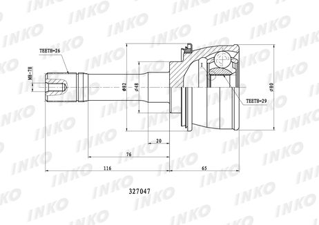 фото INKO 327047 Шрус внешний 26/29 | перед | INKO 327047 Шрус внешний 26/29 | перед |