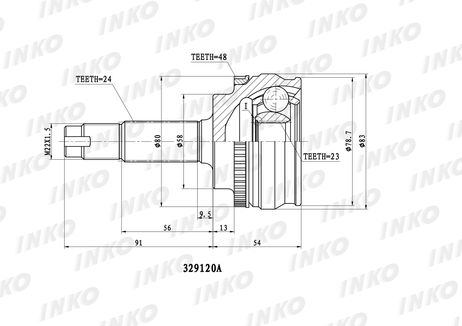фото INKO 329120A Шрус внешний 24/23 ABS 48 | перед прав/лев | INKO 329120A Шрус внешний 24/23 ABS 48 | перед прав/лев |