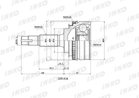 INKO 329143A Шрус внешний 26/32 ABS 48 | перед прав/лев |