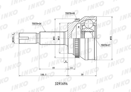 фото INKO 329169A Шрус внешний 26/27 ABS 48 | перед прав/лев | INKO 329169A Шрус внешний 26/27 ABS 48 | перед прав/лев |