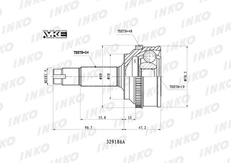 фото INKO 329186A Шрус внешний 24/19 ABS 48 | перед прав/лев | INKO 329186A Шрус внешний 24/19 ABS 48 | перед прав/лев |