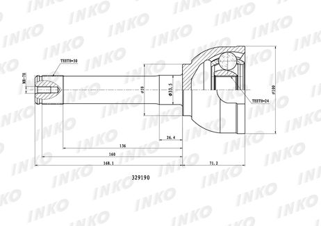 фото INKO 329190 Шрус внешний 30/24 | перед прав/лев | INKO 329190 Шрус внешний 30/24 | перед прав/лев |