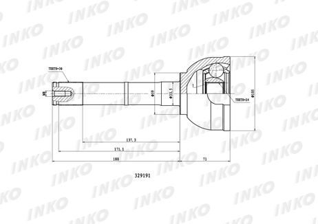 фото INKO 329191 Шрус внешний 30/24 | перед | INKO 329191 Шрус внешний 30/24 | перед |