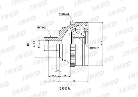 INKO 331015A Шрус внешний38/27 ABS 48 | перед лев |