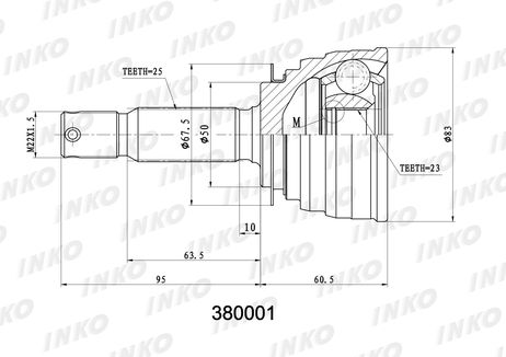 фото INKO 380001 Шрус внешний25/23 | перед прав/лев | INKO 380001 Шрус внешний25/23 | перед прав/лев |