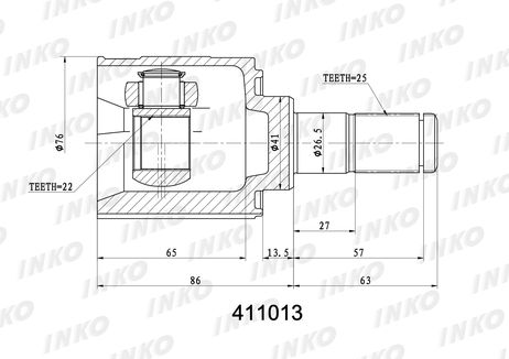 фото INKO 411013 Шрус внутренний25/22 ABS | перед лев | INKO 411013 Шрус внутренний25/22 ABS | перед лев |