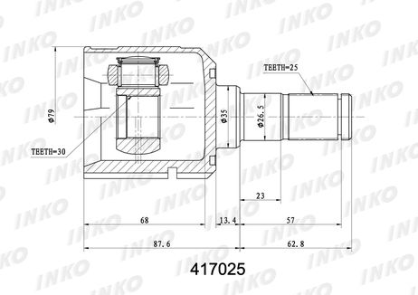 фото INKO 417025 Шрус внутренний25/30 ABS | перед лев | INKO 417025 Шрус внутренний25/30 ABS | перед лев |