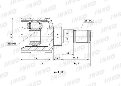 фото INKO 421001 Шрус внутренний22/19 ABS | перед лев | INKO 421001 Шрус внутренний22/19 ABS | перед лев |