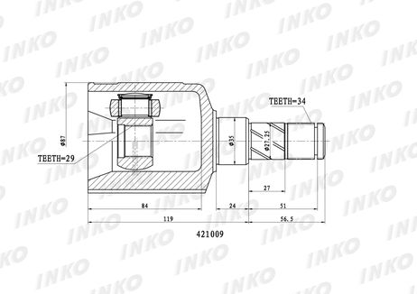 фото INKO 421009 Шрус внутренний34/29 ABS | перед лев | INKO 421009 Шрус внутренний34/29 ABS | перед лев |