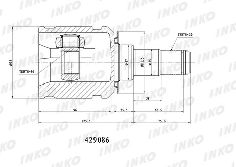 фото INKO 429086 Шрус внутренний 30/30 | перед | INKO 429086 Шрус внутренний 30/30 | перед |