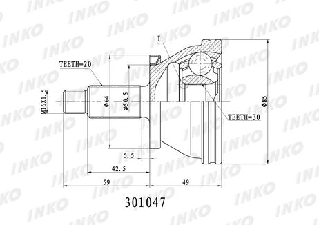 фото INKO 301047 Шрус внешний 20/30 | перед прав/лев | INKO 301047 Шрус внешний 20/30 | перед прав/лев |