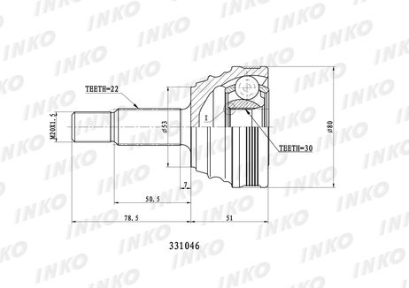 фото INKO 331046 Шрус внешний22/30 | перед | INKO 331046 Шрус внешний22/30 | перед |