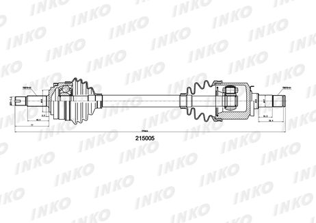 фото INKO 215005 Вал приводной в сборе 22/24 | перед лев | INKO 215005 Вал приводной в сборе 22/24 | перед лев |