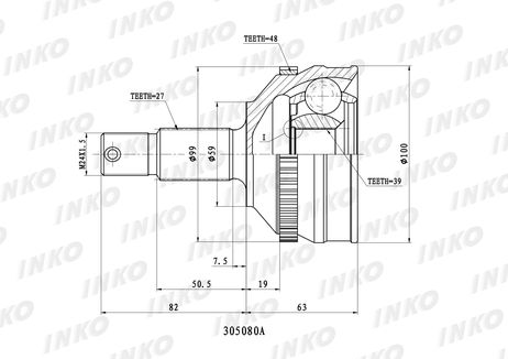 фото INKO 305080A Шрус внешний 27/39 ABS 48 | перед прав/лев | INKO 305080A Шрус внешний 27/39 ABS 48 | перед прав/лев |